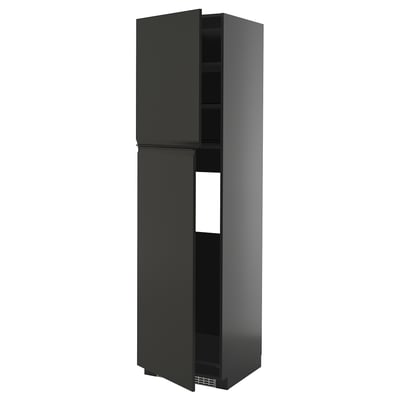 METOD High cabinet for fridge w 2 doors, black-grey/Upplöv matt anthracite, 60x60x220 cm