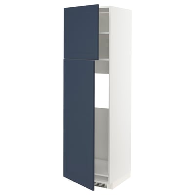 METOD High cabinet for fridge w 2 doors, white Axstad/matt blue, 60x60x200 cm