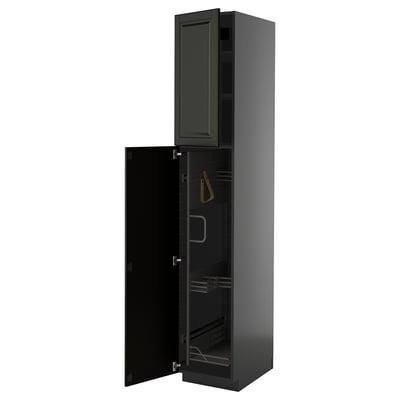 METOD High cabinet with cleaning interior, black-grey/Bodbyn black, 40x60x220 cm
