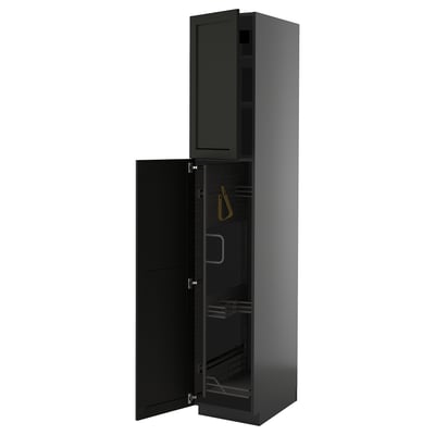 METOD High cabinet with cleaning interior, black-grey/Lerhyttan black stained, 40x60x220 cm
