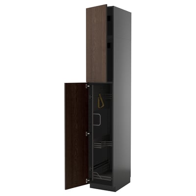 METOD High cabinet with cleaning interior, black-grey/Sinarp brown, 40x60x240 cm