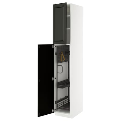 METOD High cabinet with cleaning interior, white/Bodbyn black, 40x60x220 cm