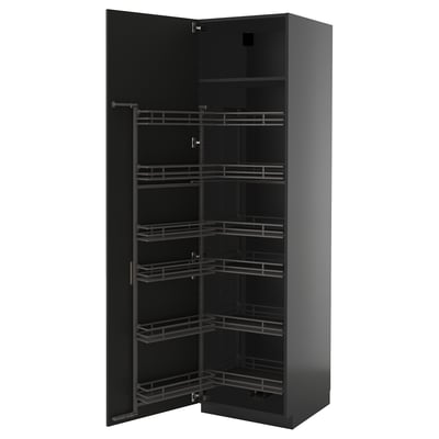 METOD High cabinet with pull-out larder, black-grey/Nickebo matt anthracite, 60x60x220 cm