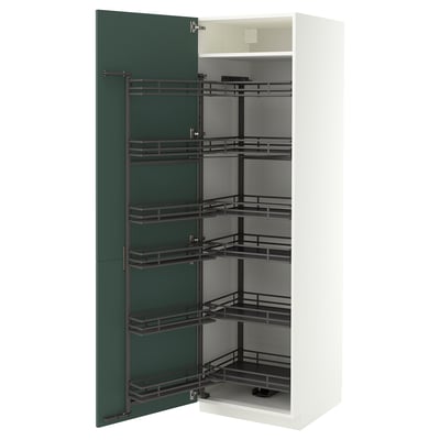 METOD High cabinet with pull-out larder, white/Aspudden dark grey-green, 60x60x200 cm
