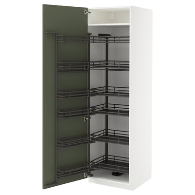 METOD High cabinet with pull-out larder, white/Axstad grey-green, 60x60x200 cm