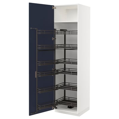 METOD High cabinet with pull-out larder, white Axstad/matt blue, 60x60x220 cm