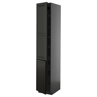 METOD High cabinet with shelves/2 doors, black-grey/Bodbyn black, 40x60x220 cm