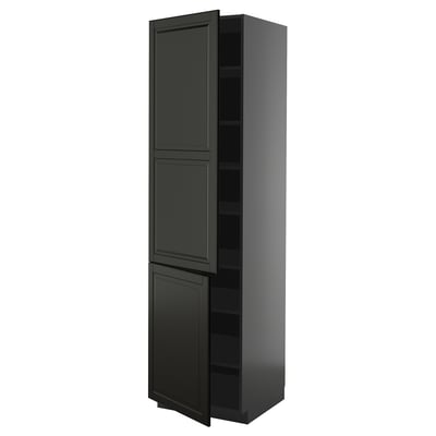 METOD High cabinet with shelves/2 doors, black-grey/Bodbyn black, 60x60x220 cm