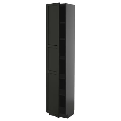 METOD High cabinet with shelves, black-grey/Lerhyttan black stained, 40x37x200 cm