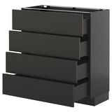 METOD / KNIVSHULT Base cab 4 frnts/4 drawers, black-grey/Nickebo matt anthracite, 80x37 cm