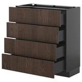 METOD / KNIVSHULT Base cab 4 frnts/4 drawers, black-grey/Sinarp brown, 80x37 cm