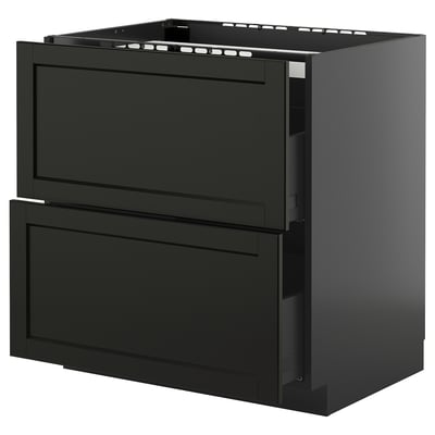METOD / KNIVSHULT Base cab f hob/2 fronts/2 drawers, black-grey/Lerhyttan black stained, 80x60 cm