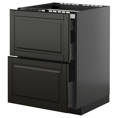 METOD / KNIVSHULT Base cab f hob/2 fronts/3 drawers, black-grey/Bodbyn black, 60x60 cm