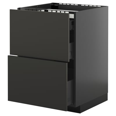 METOD / KNIVSHULT Base cab f hob/2 fronts/3 drawers, black-grey/Nickebo matt anthracite, 60x60 cm