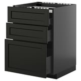 METOD / KNIVSHULT Base cab f hob/3 fronts/3 drawers, black-grey/Lerhyttan black stained, 60x60 cm