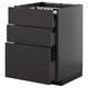 METOD / KNIVSHULT Base cab f hob/3 fronts/3 drawers, black-grey/Nickebo matt anthracite, 60x60 cm