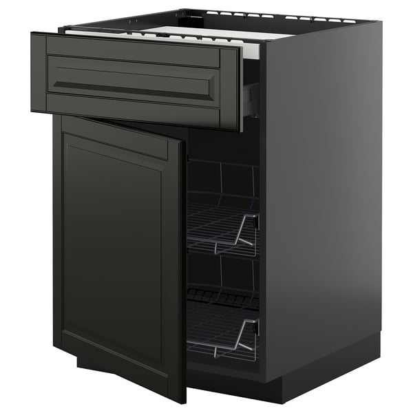 METOD / KNIVSHULT Base cab f hob/drawer/2 wire bskts, black-grey/Bodbyn black, 60x60 cm