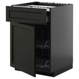 METOD / KNIVSHULT Base cab f hob/drawer/2 wire bskts, black-grey/Lerhyttan black stained, 60x60 cm