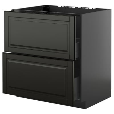 METOD / KNIVSHULT Base cab f sink+2 fronts/2 drawers, black-grey/Bodbyn black, 80x60 cm