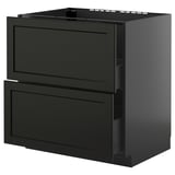 METOD / KNIVSHULT Base cab f sink+2 fronts/2 drawers, black-grey/Lerhyttan black stained, 80x60 cm