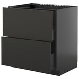 METOD / KNIVSHULT Base cab f sink+2 fronts/2 drawers, black-grey/Nickebo matt anthracite, 80x60 cm