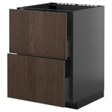 METOD / KNIVSHULT Base cab f sink+2 fronts/2 drawers, black-grey/Sinarp brown, 60x60 cm