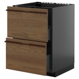 METOD / KNIVSHULT Base cab f sink+2 fronts/2 drawers, black-grey/Stensta dark brown ash veneer, 60x60 cm