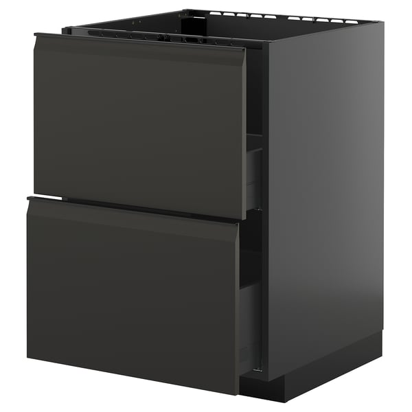 METOD / KNIVSHULT Base cab f sink+2 fronts/2 drawers, black-grey/Upplöv matt anthracite, 60x60 cm