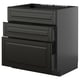 METOD / KNIVSHULT Base cab f sink+3 fronts/2 drawers, black-grey/Bodbyn black, 80x60 cm