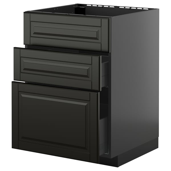 METOD / KNIVSHULT Base cab f sink+3 fronts/2 drawers, black-grey/Bodbyn black, 60x60 cm