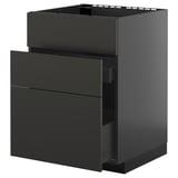 METOD / KNIVSHULT Base cab f sink+3 fronts/2 drawers, black-grey/Nickebo matt anthracite, 60x60 cm
