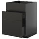 METOD / KNIVSHULT Base cab f sink+3 fronts/2 drawers, black-grey/Nickebo matt anthracite, 60x60 cm