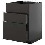 METOD / KNIVSHULT Base cab f sink+3 fronts/2 drawers, black-grey/Nickebo matt anthracite, 60x60 cm