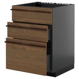 METOD / KNIVSHULT Base cab f sink+3 fronts/2 drawers, black-grey/Stensta dark brown ash veneer, 60x60 cm