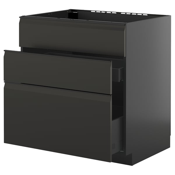 METOD / KNIVSHULT Base cab f sink+3 fronts/2 drawers, black-grey/Upplöv matt anthracite, 80x60 cm