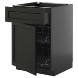 METOD / KNIVSHULT Base cab w wire basket/drawer/door, black-grey/Lerhyttan black stained, 60x60 cm