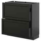 METOD / KNIVSHULT Base cab with 2 fronts/3 drawers, black-grey/Lerhyttan black stained, 80x37 cm