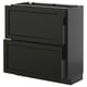 METOD / KNIVSHULT Base cab with 2 fronts/3 drawers, black-grey/Lerhyttan black stained, 80x37 cm