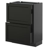 METOD / KNIVSHULT Base cab with 2 fronts/3 drawers, black-grey/Lerhyttan black stained, 60x37 cm