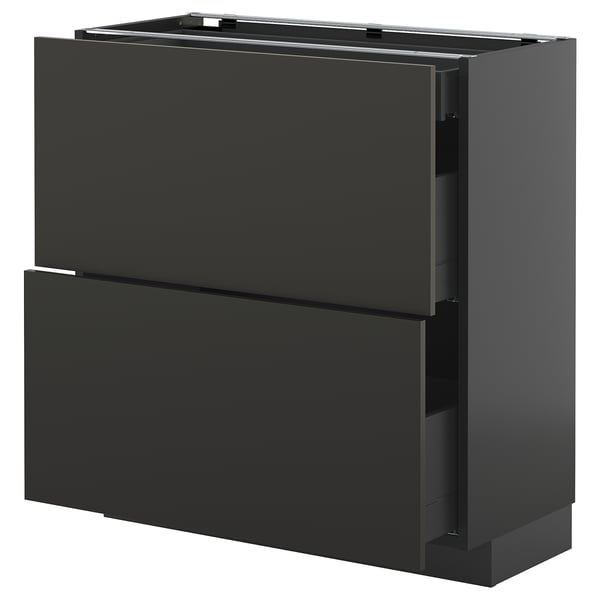 METOD / KNIVSHULT Base cab with 2 fronts/3 drawers, black-grey/Nickebo matt anthracite, 80x37 cm