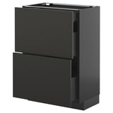 METOD / KNIVSHULT Base cab with 2 fronts/3 drawers, black-grey/Nickebo matt anthracite, 60x37 cm