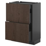 METOD / KNIVSHULT Base cab with 2 fronts/3 drawers, black-grey/Sinarp brown, 60x37 cm