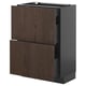 METOD / KNIVSHULT Base cab with 2 fronts/3 drawers, black-grey/Sinarp brown, 60x37 cm