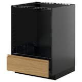 METOD / KNIVSHULT Base cabinet for oven with drawer, black-grey/Voxtorp oak effect, 60x60 cm