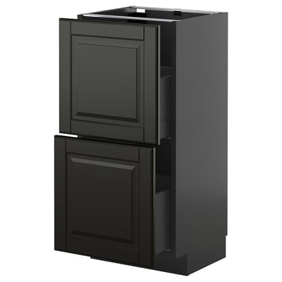 METOD / KNIVSHULT Base cabinet with 2 drawers, black-grey/Bodbyn black, 40x37 cm