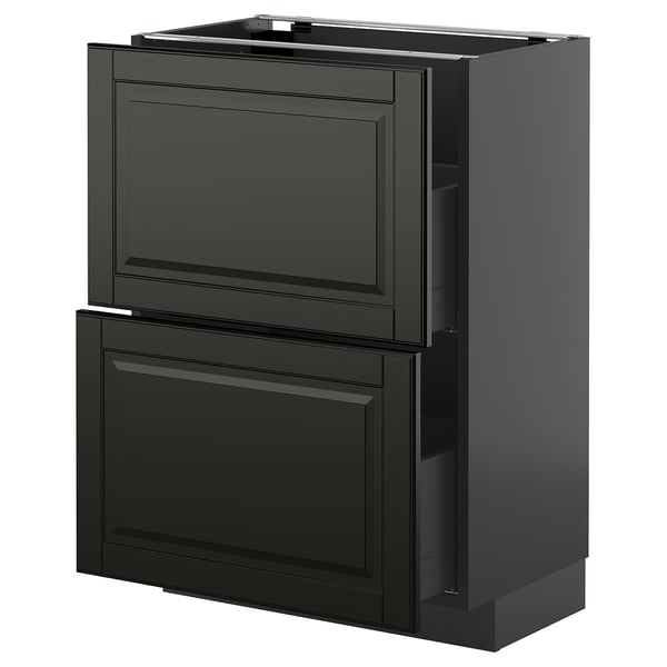 METOD / KNIVSHULT Base cabinet with 2 drawers, black-grey/Bodbyn black, 60x37 cm