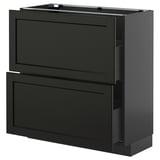 METOD / KNIVSHULT Base cabinet with 2 drawers, black-grey/Lerhyttan black stained, 80x37 cm