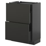METOD / KNIVSHULT Base cabinet with 2 drawers, black-grey/Nickebo matt anthracite, 60x37 cm