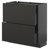 METOD / KNIVSHULT Base cabinet with 2 drawers, black-grey/Nickebo matt anthracite, 80x37 cm