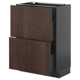 METOD / KNIVSHULT Base cabinet with 2 drawers, black-grey/Sinarp brown, 60x37 cm